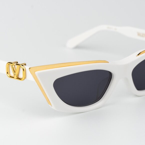 Valentino Women Sunglasses White Gold Grey Cat Eye V - GOLDCUT - I VLS-113D-55